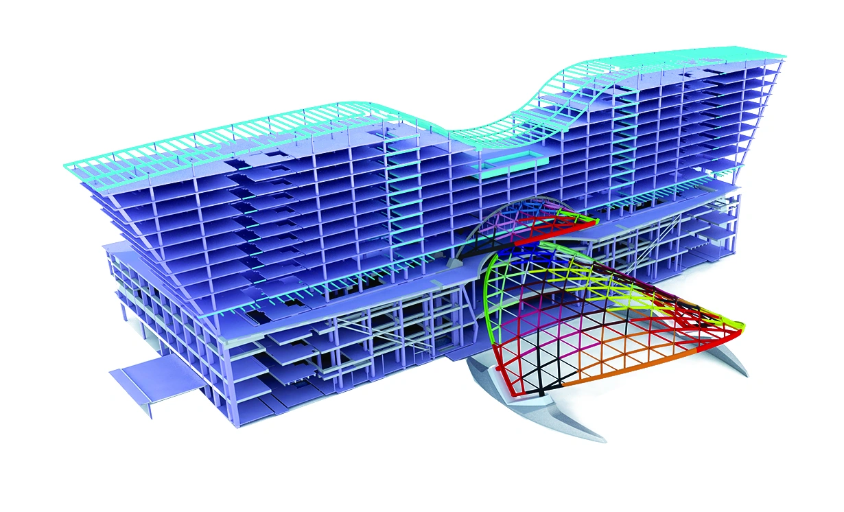 Tekla model of the curved Denver International Airport canopy