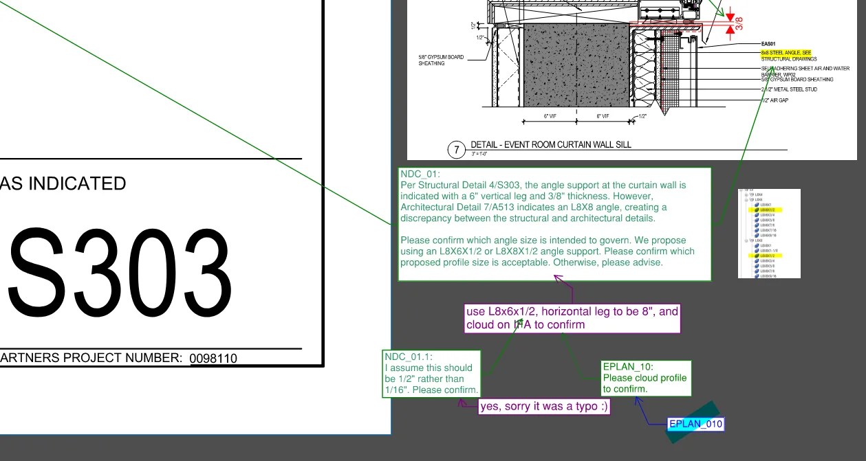 Role-based Bluebeam markups and detailed response